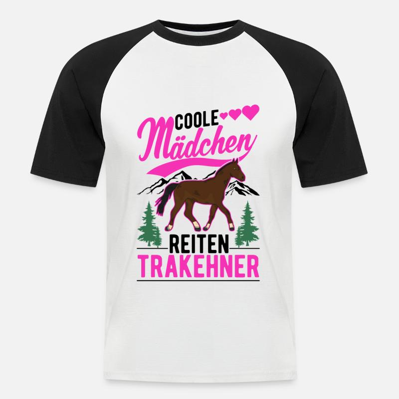 Coole Mädchen reiten Trakehner - Männer Baseball-T-Shirt - Weiß/Schwarz
