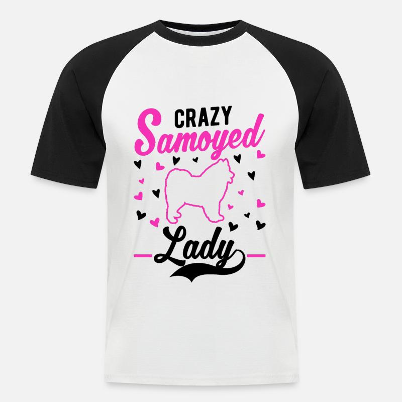 Crazy Samoyed lady Samojede - Men's Baseball T-Shirt - white/black