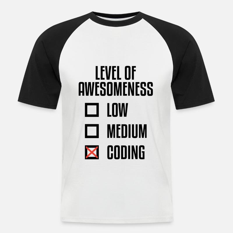Level Of Awesomeness Low Medium Coding Programming - Männer Baseball-T-Shirt - Weiß/Schwarz
