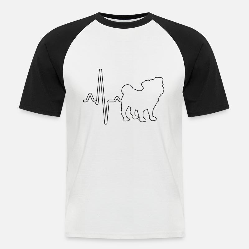 Mops Herzschlag - Männer Baseball-T-Shirt - Weiß/Schwarz