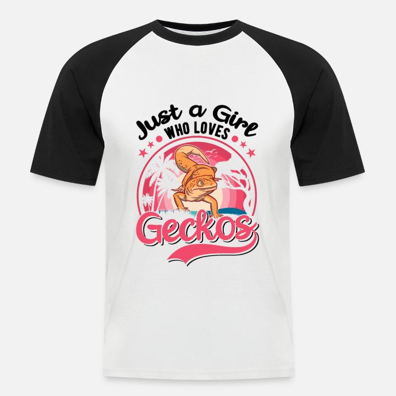 Gecko Mädchen Leopardengecko - Männer Baseball-T-Shirt - Weiß/Schwarz