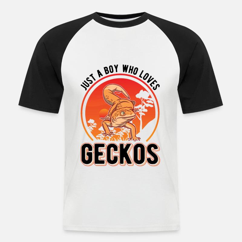 Gecko Junge Leopardengecko - Männer Baseball-T-Shirt - Weiß/Schwarz