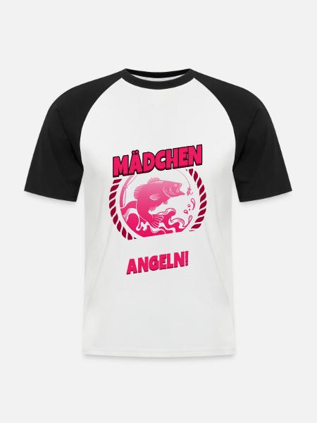 Angeln Anglerin - Männer Baseball-T-Shirt - Weiß/Schwarz