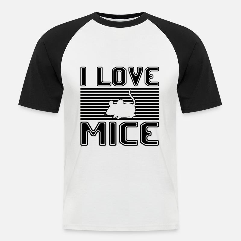 ich liebe mäuse - Männer Baseball-T-Shirt - Weiß/Schwarz