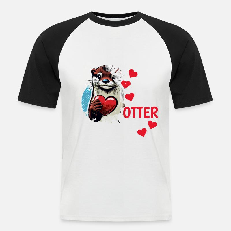 Otter half liebe geschenk - Männer Baseball-T-Shirt - Weiß/Schwarz