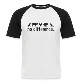 No Difference - Tierschutz Vegan - Männer Baseball-T-Shirt - Weiß/Schwarz - Vorne - Nik (191cm)