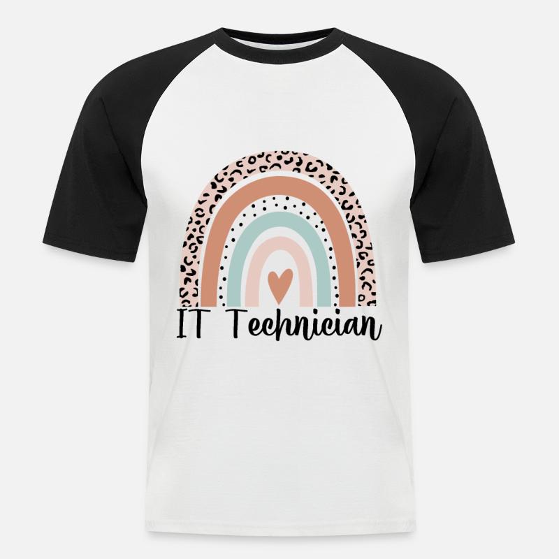 IT-Techniker Rainbow Leopard Lustiger IT-Techniker - Männer Baseball-T-Shirt - Weiß/Schwarz