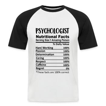 Psychologue Nutrition Facts Drôle - T-shirt baseball manches courtes Homme - blanc/noir - Devant - Nik (191cm)