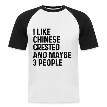J'aime le chien chinois à crête et peut-être 3 personnes - T-shirt baseball manches courtes Homme - blanc/noir - Devant - Nik (191cm)