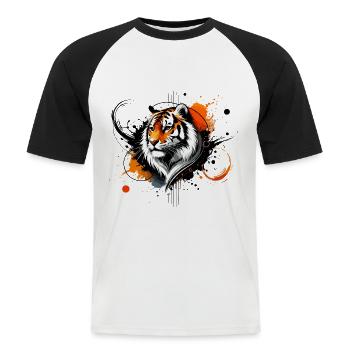 Buntes Aquarell Tiger - Männer Baseball-T-Shirt - Weiß/Schwarz - Vorne - Nik (191cm)