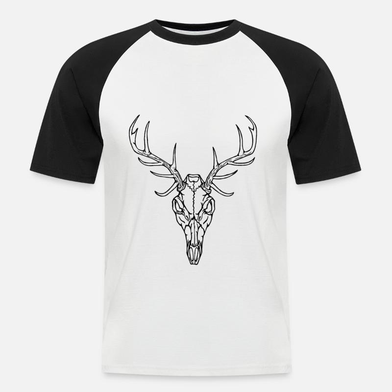 Angry Deer Schädel - Männer Baseball-T-Shirt - Weiß/Schwarz
