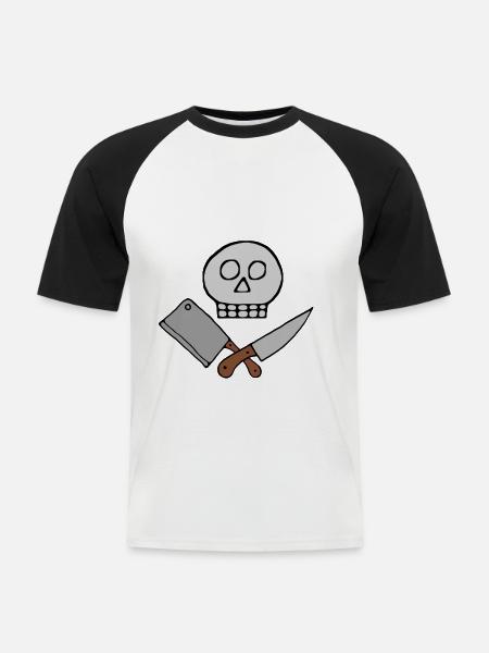 Skull Kitchen Knife Hackebeil - Men's Baseball T-Shirt - white/black