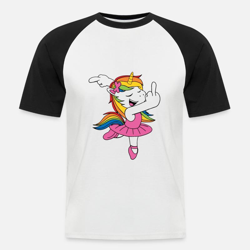 Mittelfinger Einhorn - Männer Baseball-T-Shirt - Weiß/Schwarz
