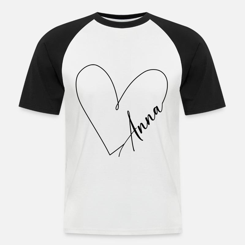 Anna Nome Linea Cuore - Maglia da baseball a manica corta da uomo - bianco/nero