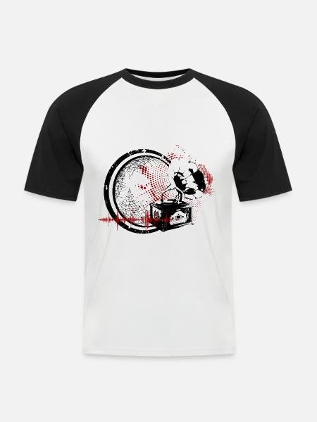 Grammofon - Männer Baseball-T-Shirt - Weiß/Schwarz