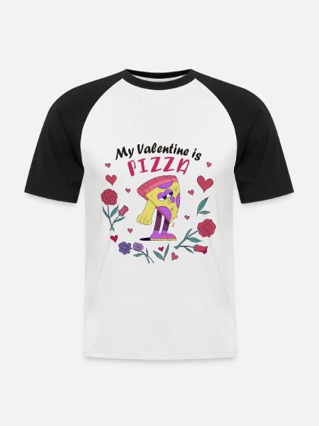 Mein Valentin ist Pizza - Männer Baseball-T-Shirt - Weiß/Schwarz
