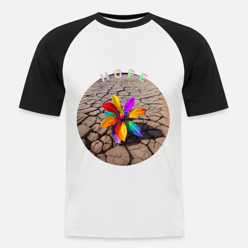 Regenbogenblume der Hoffnung - Männer Baseball-T-Shirt - Weiß/Schwarz