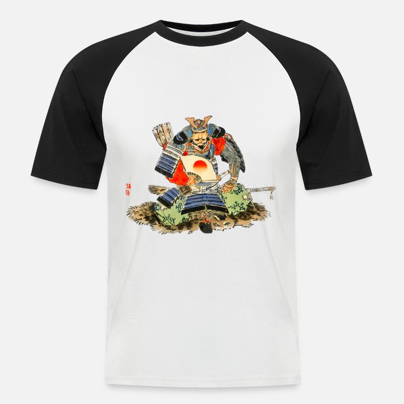 Samurai von Kōno Bairei - Männer Baseball-T-Shirt - Weiß/Schwarz