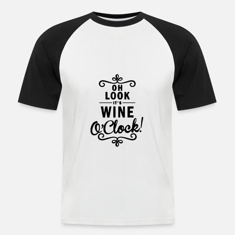 WEIN ODER UHR - Männer Baseball-T-Shirt - Weiß/Schwarz