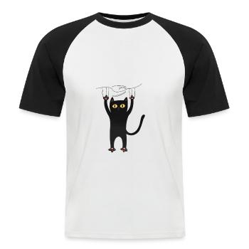 cat never falls, do not give up hands, - Men's Baseball T-Shirt - white/black - Front - Nik (191cm)