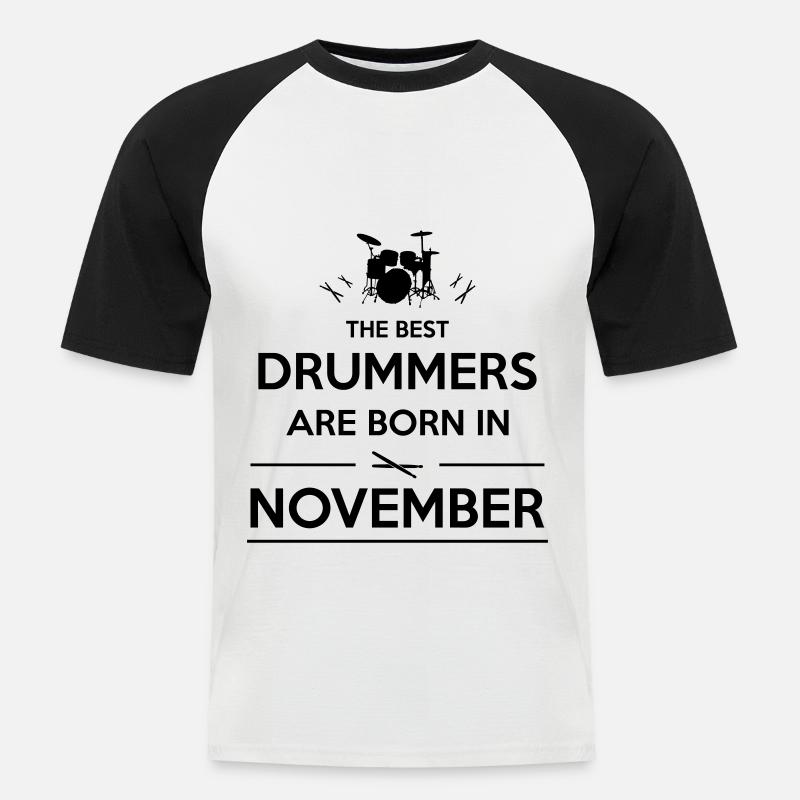 Drummer born in November - Männer Baseball-T-Shirt - Weiß/Schwarz