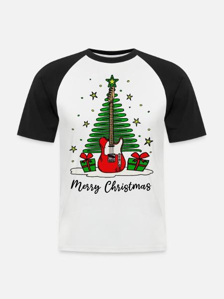 Weihnachten Musik Elektrogitarre E-Gitarre - Männer Baseball-T-Shirt - Weiß/Schwarz