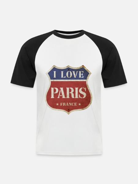 Parijs Frankrijk Stad I Love Vintage Retro Sign - Mannen baseballshirt korte mouw - wit/zwart