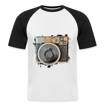 Kamera - Männer Baseball-T-Shirt - Weiß/Schwarz - Vorne - Nik (191cm)