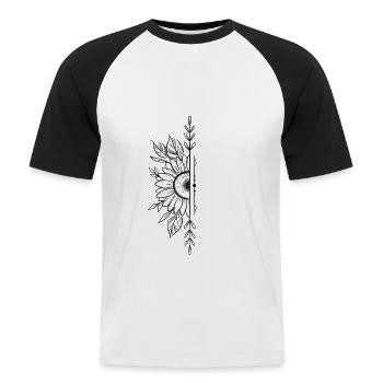 Fleur de tournesol dotwork - T-shirt baseball manches courtes Homme - blanc/noir - Devant - Nik (191cm)