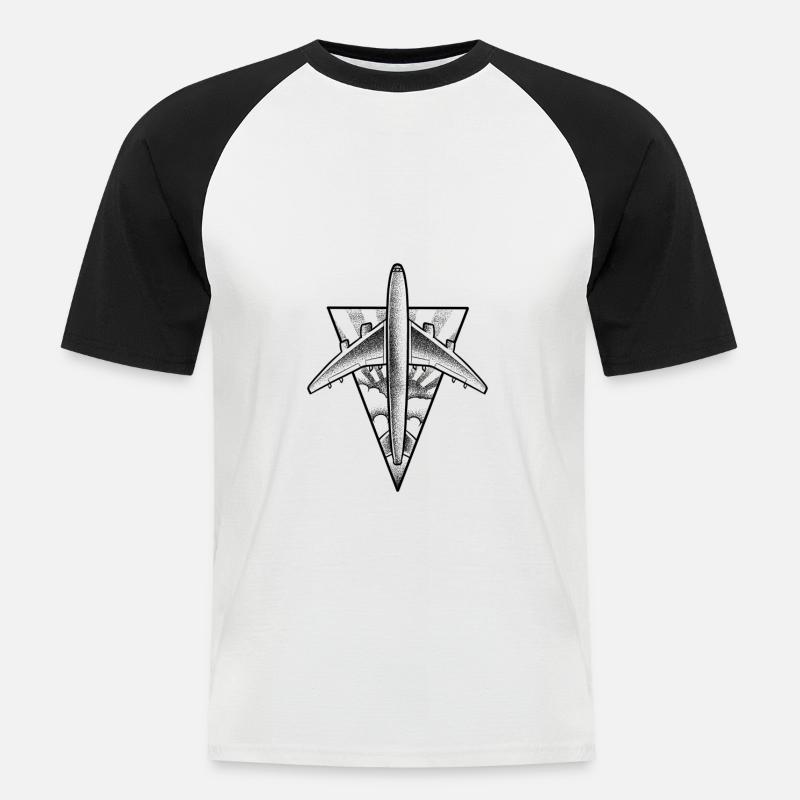 Progetto di tatuaggio dotwork dell'aeroplano - Maglia da baseball a manica corta da uomo - bianco/nero