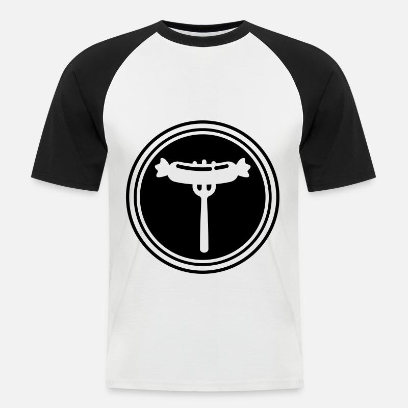 Bratwurst Fleisch icon - Männer Baseball-T-Shirt - Weiß/Schwarz