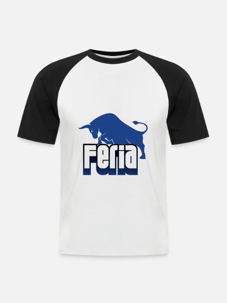 Feria bull blauw & wit logo - Mannen baseballshirt korte mouw - wit/zwart