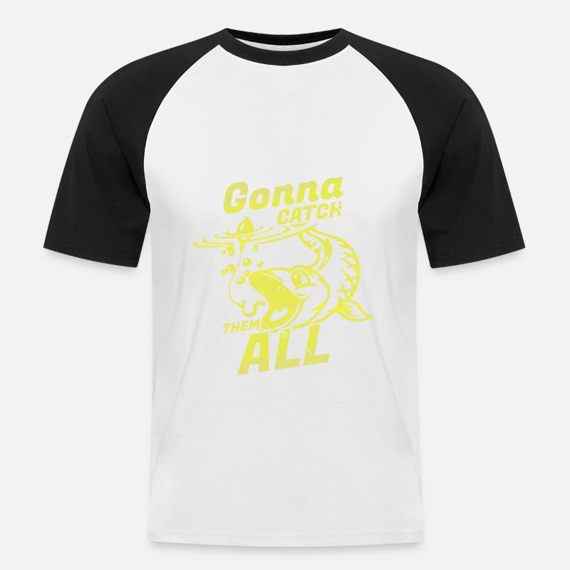 Fischen - Männer Baseball-T-Shirt - Weiß/Schwarz