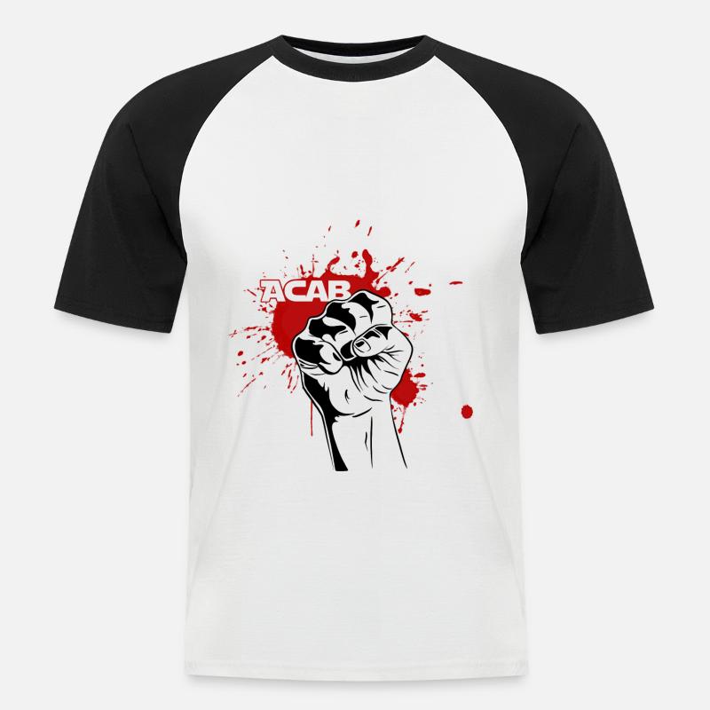 Faust mit Blut - Anti-Cops - Männer Baseball-T-Shirt - Weiß/Schwarz