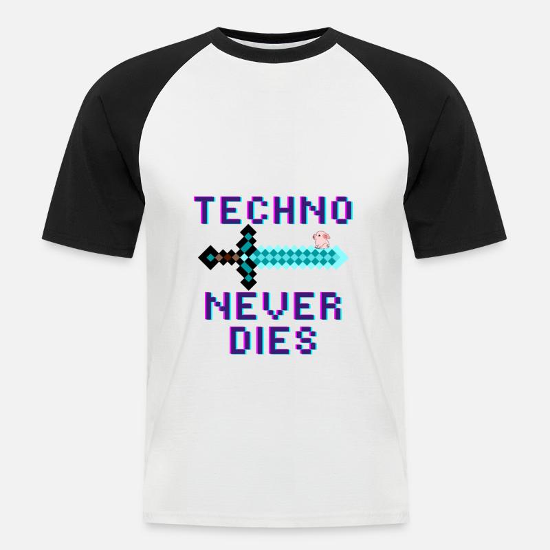 Techno Stirbt Nie - Design - Männer Baseball-T-Shirt - Weiß/Schwarz
