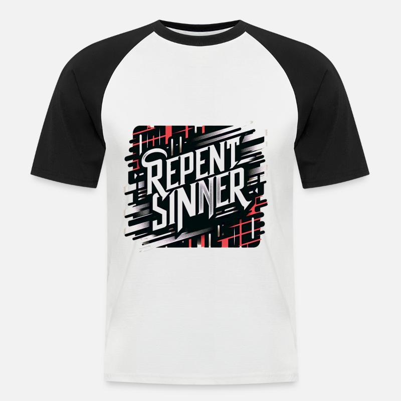Repent Sinner 18 - Männer Baseball-T-Shirt - Weiß/Schwarz