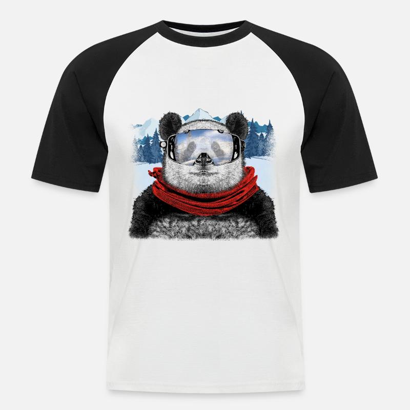 ski panda - Männer Baseball-T-Shirt - Weiß/Schwarz