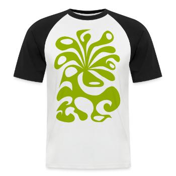 psychédélique BLOSSOM espace vert paon des années 60 planète - T-shirt baseball manches courtes Homme - blanc/noir - Devant - Nik (191cm)