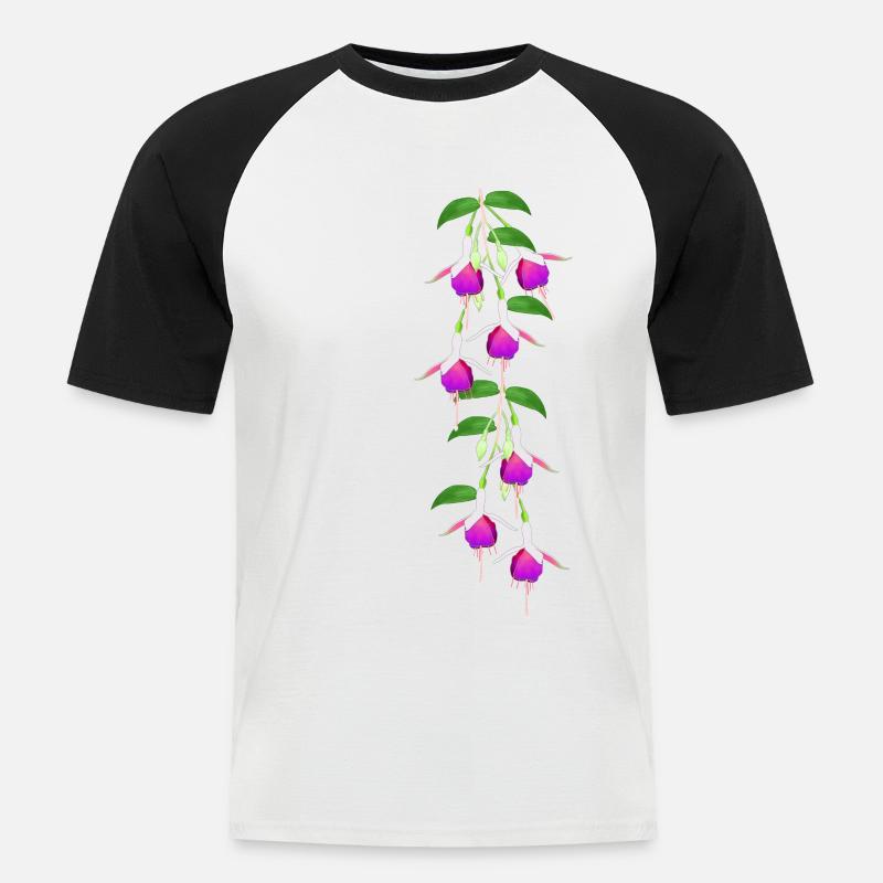 Fuchsia, fleurs - T-shirt baseball manches courtes Homme - blanc/noir