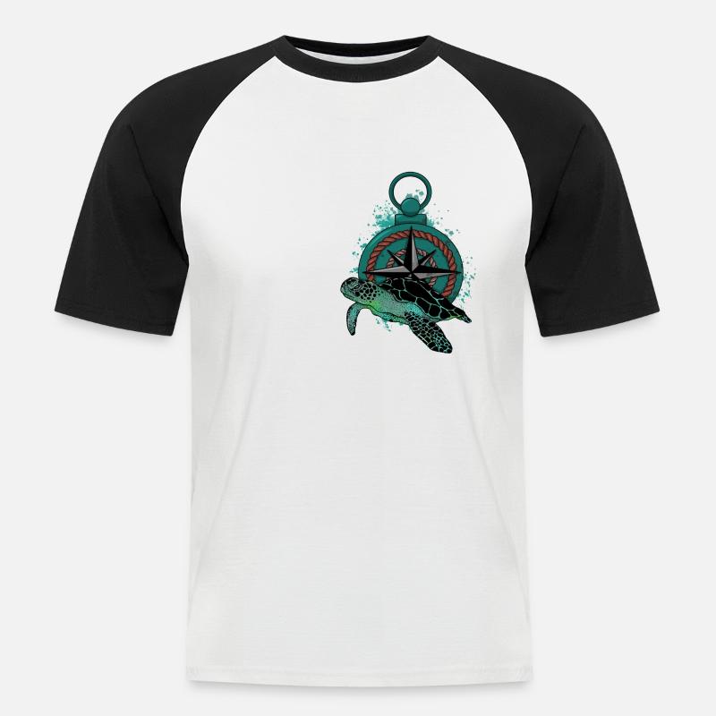 Turtle Compass - Männer Baseball-T-Shirt - Weiß/Schwarz