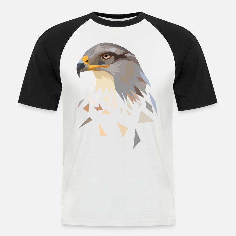 Adler geometrisch Low Poly Adlerkopf - Männer Baseball-T-Shirt - Weiß/Schwarz