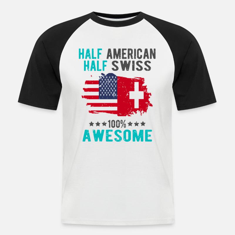 Halb Amerikaner Halb Schweizer - Männer Baseball-T-Shirt - Weiß/Schwarz