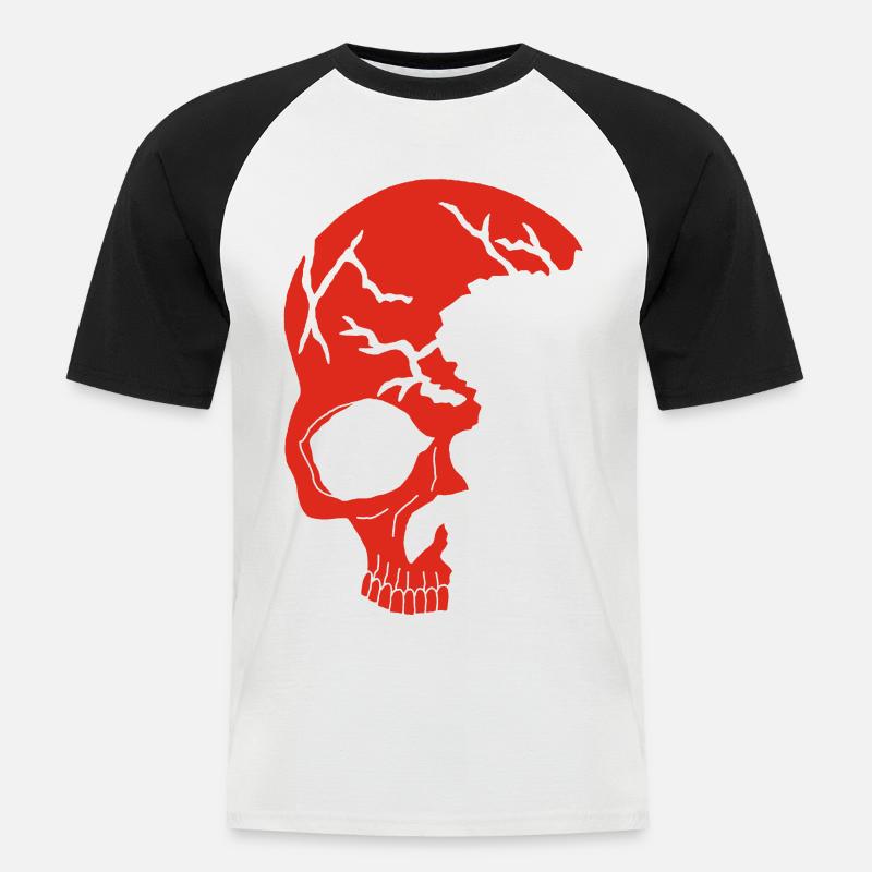 Roter Halbschädel - Männer Baseball-T-Shirt - Weiß/Schwarz