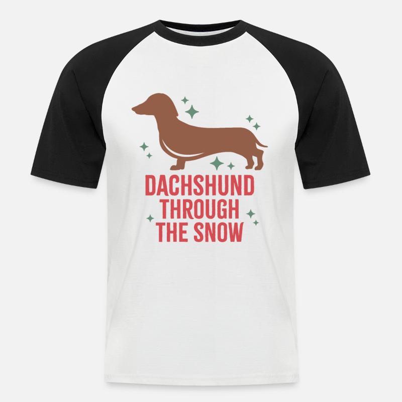 Dackel durch den Schnee - Männer Baseball-T-Shirt - Weiß/Schwarz