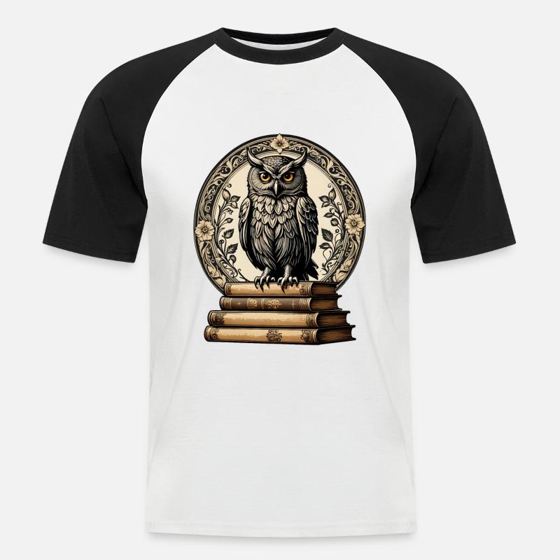 Büchereule - Männer Baseball-T-Shirt - Weiß/Schwarz