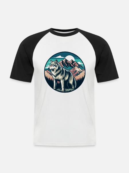 Wolf im Wildnis-Wunderland - Männer Baseball-T-Shirt - Weiß/Schwarz