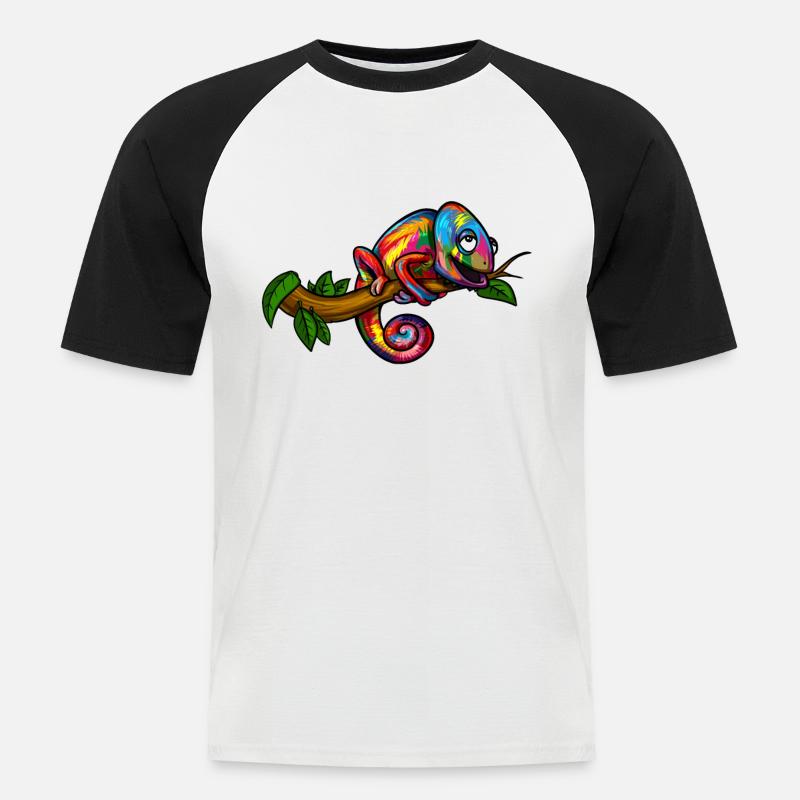 Regenbogen-Chamäleon-buntes Eidechsen-Reptil - Männer Baseball-T-Shirt - Weiß/Schwarz