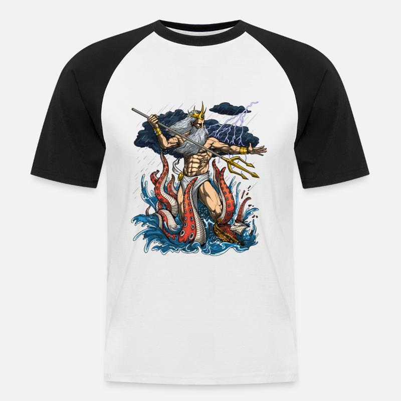 Dio greco Poseidone - Maglia da baseball a manica corta da uomo - bianco/nero