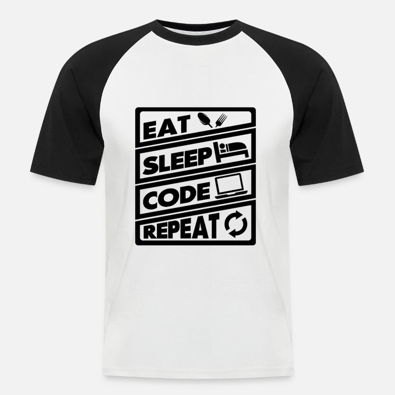 Eat Sleep Code Recurrence | encoder - Men's Baseball T-Shirt - white/black
