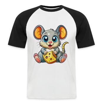 Souris amoureuse du fromage - T-shirt baseball manches courtes Homme - blanc/noir - Devant - Nik (191cm)
